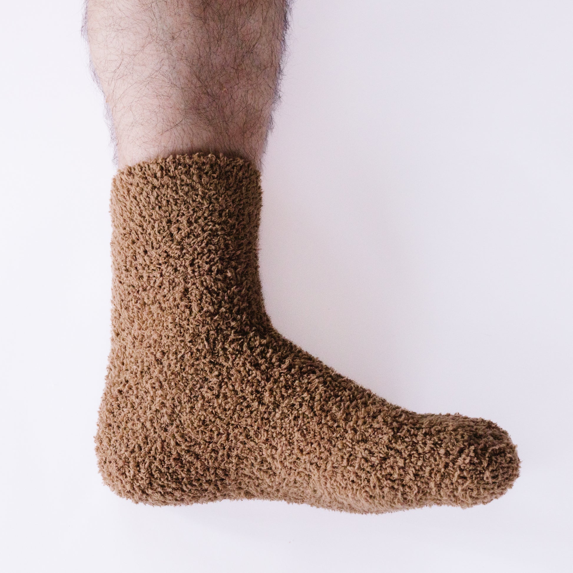 Hazelnut | Crunchy Brown Cozy Socks | Fuzzy Socks | Cozy Socks for a Cause- on foot