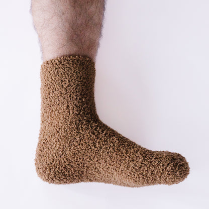 Hazelnut | Crunchy Brown Cozy Socks | Fuzzy Socks | Cozy Socks for a Cause- on foot