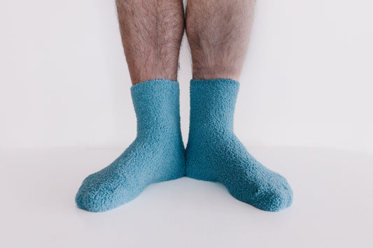 River | Natural Calm Blue Cozy Socks | Fuzzy Socks | Cozy Socks for a Cause- on feet
